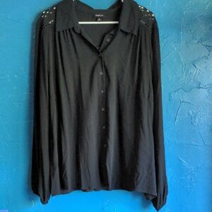 Torrid Black Button-Down Shirt with Detailed Shoulders